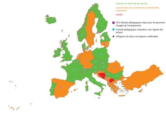Source : Commission européenne/EACEA/Eurydice, 2018. Politiques en matière d'enseignement à domicile en Europe: enseignement primaire et secondaire inférieur. Rapport Eurydice. Luxembourg: Office des publications de l’Union européenne